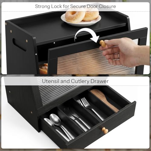 Bread Box Bread Box for Kitchen Countertop (Black)