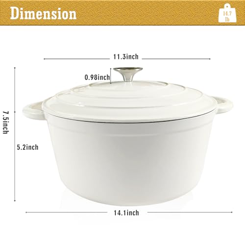 6 Quart Enameled Cast Iron Dutch Oven with Lid (White / 6QT)