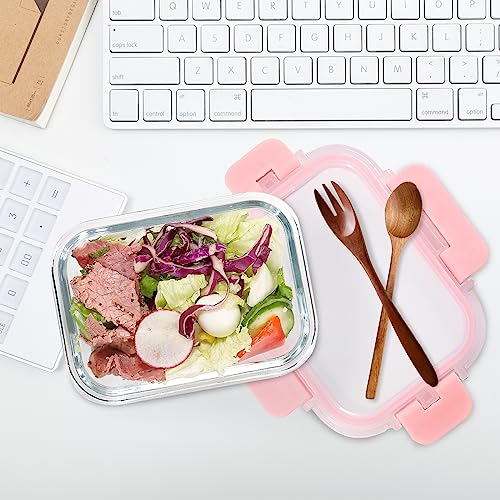 12 Pack 12oz Small Glass Food Storage Containers (12oz, 12 Pack - Pink Set, Same Size)