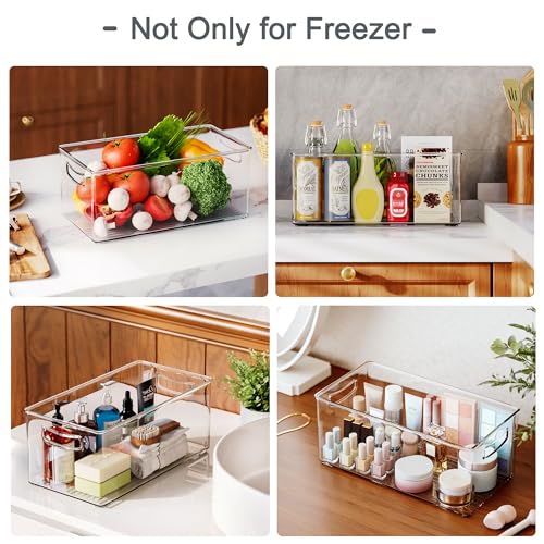 Freezer Organizer Bins Stackable Storage Bins with Side Handles