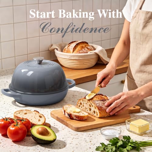 6QT Enameled Cast Iron Dutch Oven for Bread Baking (Grey)