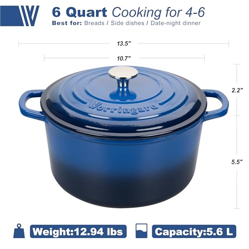 Enameled Cast Iron Dutch Oven Pot with Lid (6 QT / Blue)