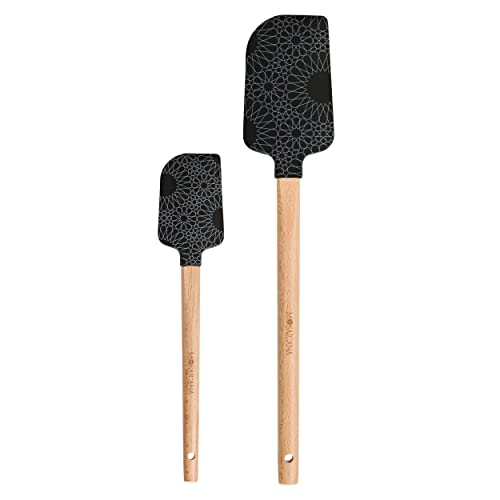 Silicone Spatula set of 2 with wooden handle and stunning pattern