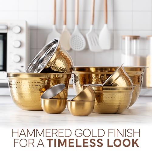 18 Piece Mixing Bowls Set with Airtight Lids (Gold - Hammered)