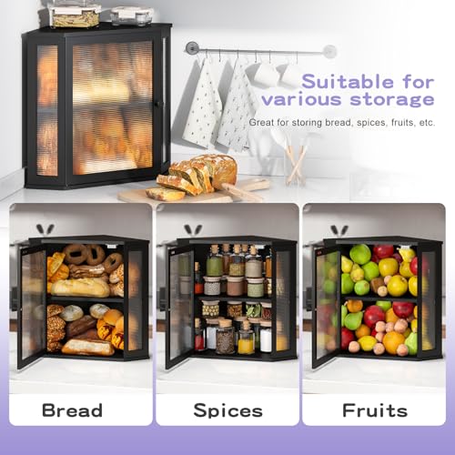 Corner Bread box for Kitchen Countertop (Black / Extra Large)