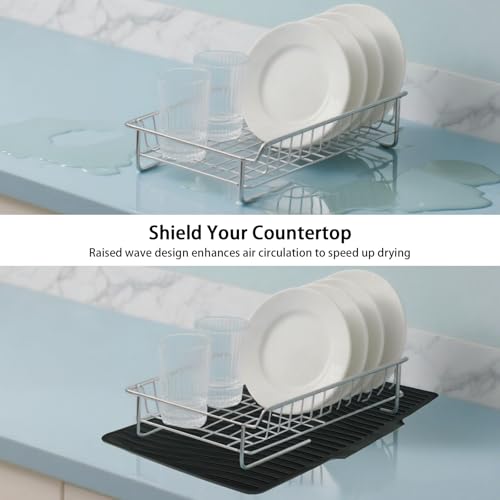 2 Pcs Extra Large Silicone Dish Drying Mat with Drain Lip 23.6 x 19 Inch Dish Drainer Liner Rubber Counter Drying Pad for Kitchen Sink Drawer