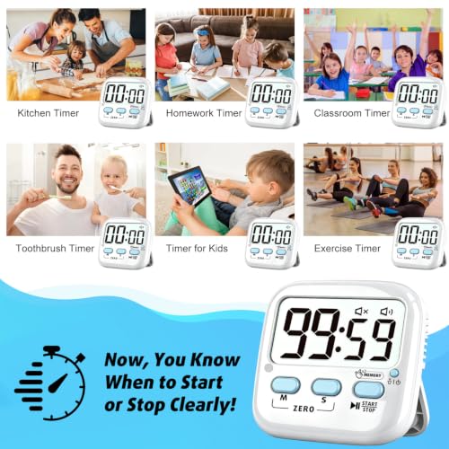 2 Pack Digital Timer for Kids Teacher Classroom Kitchen Office (2 Pack* Classic White / 2 Pack)
