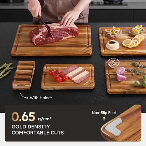 4 Pack Teak Wood Cutting Boards for Kitchen Wooden Chopping Board Non Toxic (Set of 4)