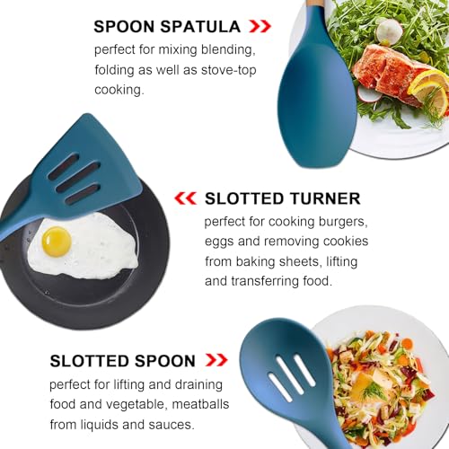 Silicone Kitchen Cooking Utensils Set 5Pcs Non (Standard 5-Piece Set / Blue)