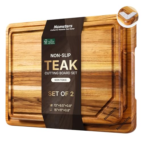 2 Pack Teak Cutting Boards for Kitchen Wood Wooden Cutting Board Non Slip (Set of 2)