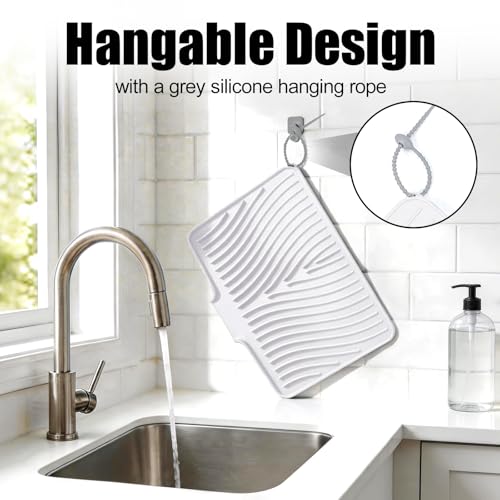Silicone Dish Drying Mat for Kitchen Counter (White-1pc / 16" x 12")