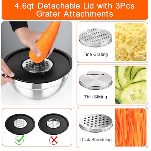 Stainless Steel Mixing Bowls with Lids Set of 5 with Graters