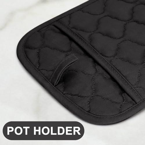 Oven Mitts Kitchen Towels and Dishcloths Pot Holders Sets (Black)