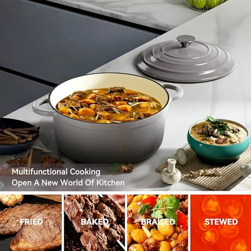 6 Quart Enameled Dutch Oven Pot with Lid (6 QT / Grey)