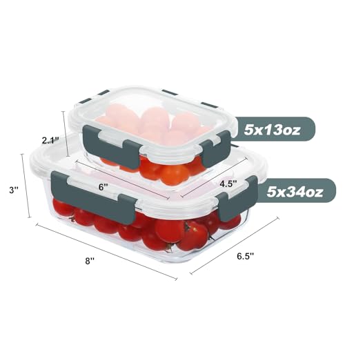10 Pack Glass Food Storage Containers with Lids (Gray / 10-Pack)