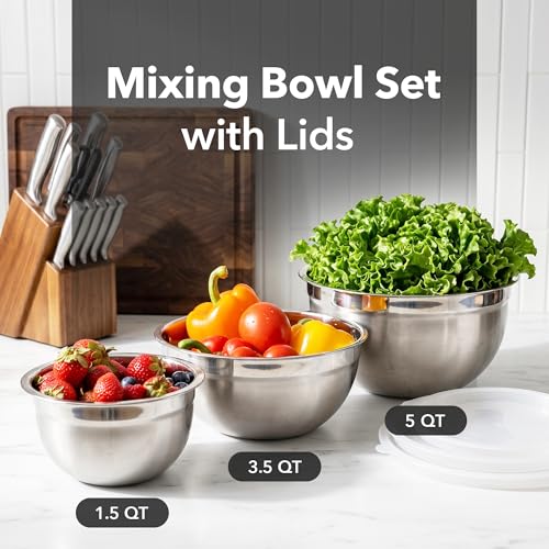Stainless Steel Mixing Bowl Set of 3 with Lids (5, 3.5, and 1.5 Quarts / Mixing Bowl - Set of 3)