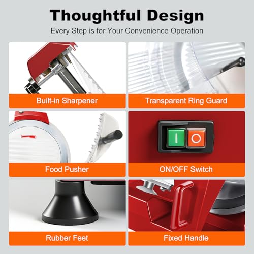 Electric Meat Slicer 10 inch 240W Commercial Deli Food Slicer (Red-10IN-240W)