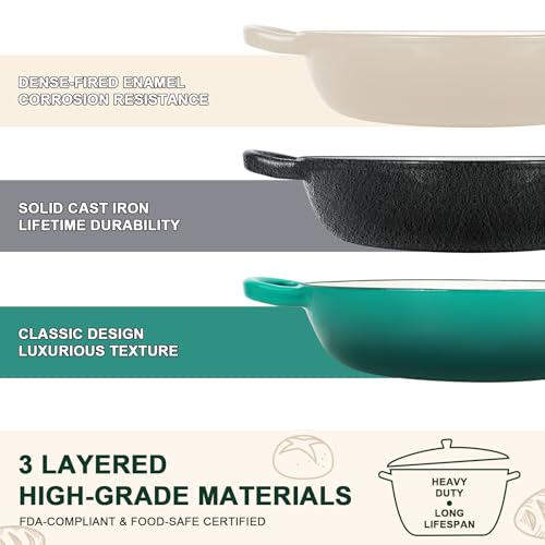 6QT Enameled Cast Iron Dutch Oven for Sourdough Bread Baking (Midnight Green)