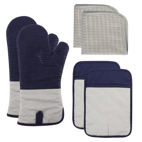 Silicone Oven Mitts (Navy / Material Mitt Set)