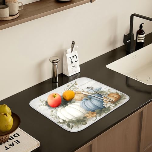Spring Floral Jars Rustic Dish Drying Mat for Kitchen Counter Absorbent Microfiber Small Drying Pad Flowers Dish Mats for Kitchen Countertops 16 x 18 Inch