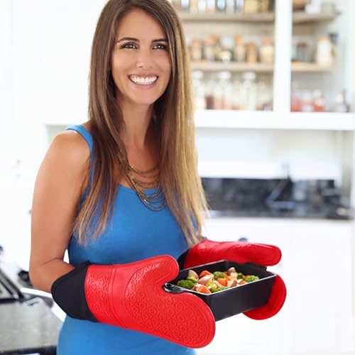 BPA Free Soft Silicone Oven Mitts (Canyon Red / 2-Piece 14.7" Oven Mitts)