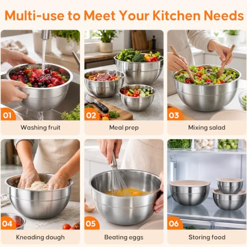 Stainless Steel Mixing Bowls with Lids Set (4 Pack)