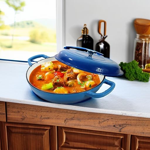 3.8 Quart Enameled Cast Iron Braiser Pan with Lid (Blue / 3.8QT)