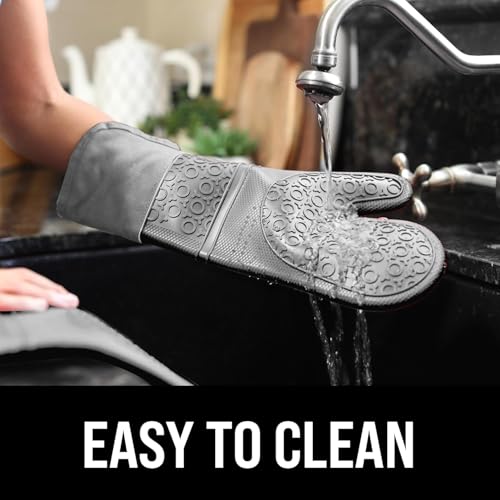 BPA Free Soft Silicone Oven Mitts (Gray / 2-Piece 14.7" Oven Mitts)