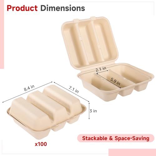 100 PCS Taco Plates Disposable with Lid 8.4 * 7 * 3in