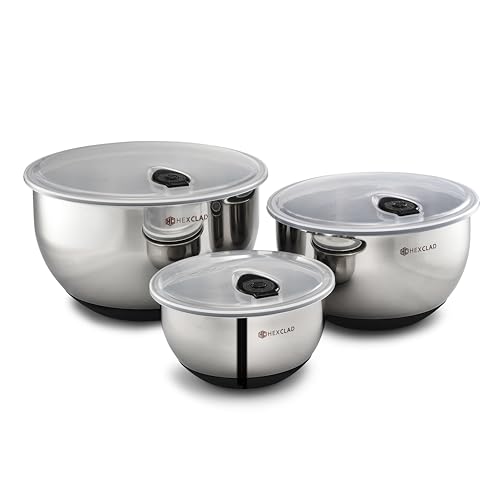 3 Piece Stainless Steel Mixing Bowl Set with Vacuum Seal Lids