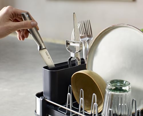 Extend Slim Steel Expandable Dish Drying Rack with Removable Cutlery Holder and Swivel Draining Spout (Slim / Gray)