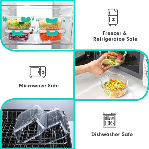 30 Pieces Glass Food Storage Containers Set with Lids (Green / 30 Pieces)