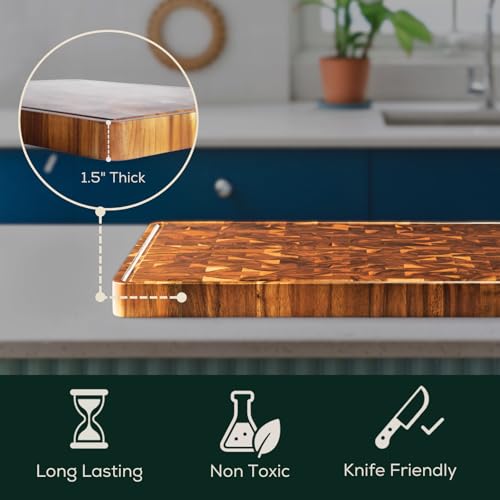 Medium (M) Acacia End Grain Cutting Board, Reversible, Knife-Friendly Charcuterie Wood Cutting Board with Juice Groove & Handles, Non-Toxic, Gift Box Included (17"x13"x1.5") (M - Acacia / 17"L x 13"W)