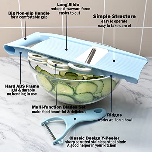 Mandoline Slicer for Kitchen slicer vegetable cutter 5 In 1 veggie slicer Potato Slicer waffle fry cutter Hot Swap Mandolin with Peeler for Vegetables Mult Colour