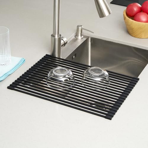 Black Steel Over Sink Roll Up Drying Rack (Black / 17" x 13")