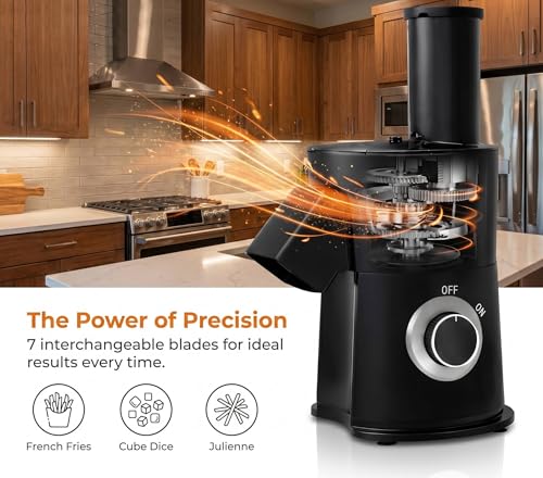 7 In 1 Vegetable Chopper Electric Veggie Onion French Fry Cutter Garlic Mincer Potato Slicer Food Vegetable Dicer Cheese Grater Carrot Shredder Kitchen Gadgets Essentials House Warming Gifts New Home (Black)