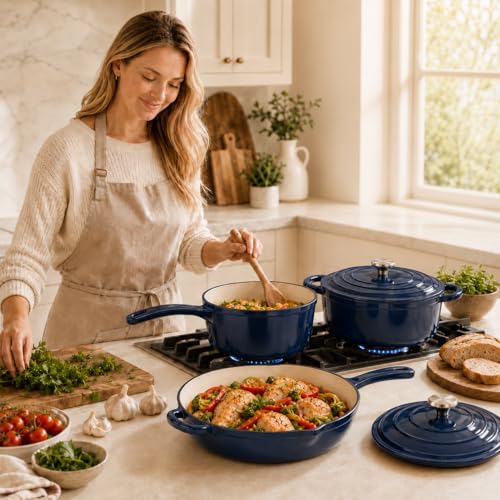 Enameled Cast Iron Cookware Set (Navy)