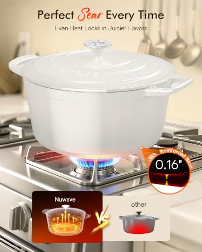 6 Qt PFAS Free Enamel Cast Iron Dutch Oven Pot w (Vanilla Cream)
