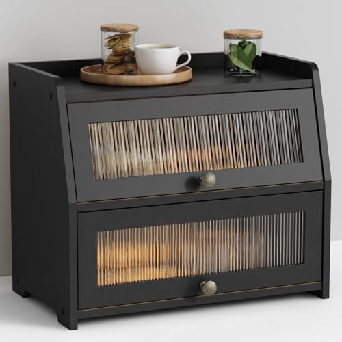 Large Bread Box for Kitchen Countertop (Black)
