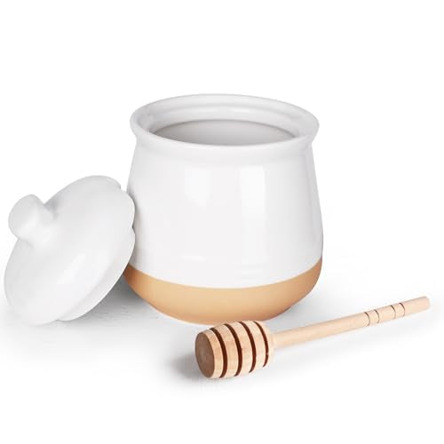 Honey jar with Lid and Wooden Dipper