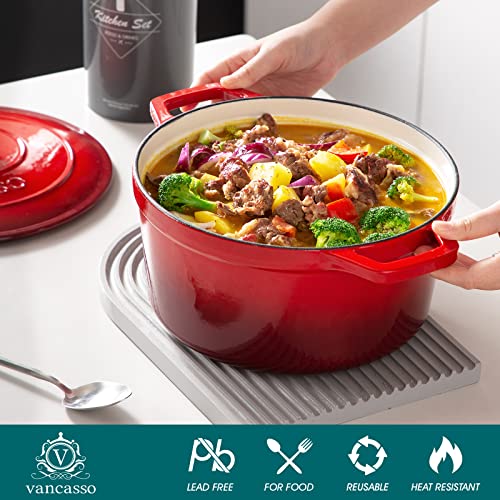 6 Qt Round Enameled Cast Iron Dutch Oven with Lid & Handles (6 Qt-round / Red)