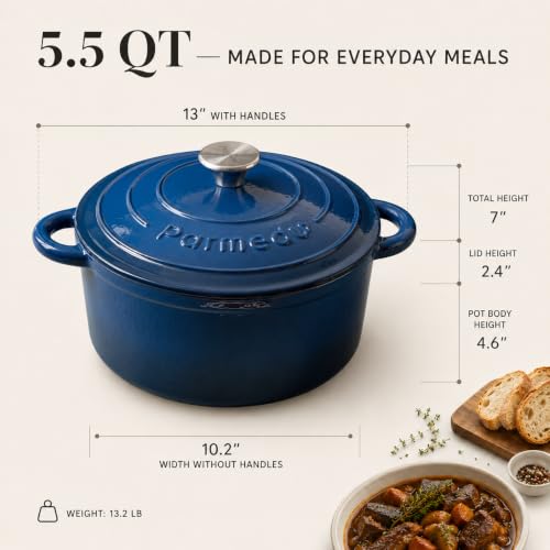 5.5QT Enameled Cast Iron Dutch Oven for Sourdough Bread Indigo Blue (Indigo Blue / 5.5QT)