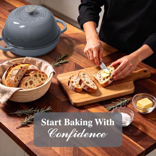 6QT Enameled Cast Iron Dutch Oven for Bread Baking (Grey)