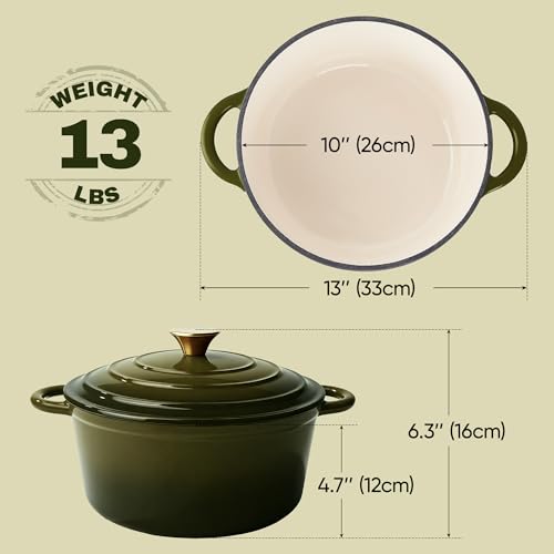 Vintage Style 6 Quart Dutch Oven Pot with Lid (Golden Green / 6 QT Round)