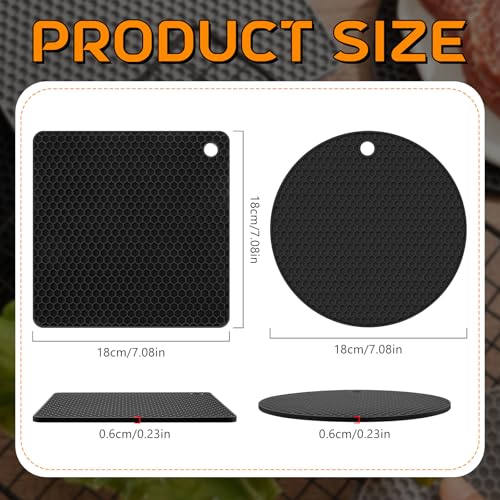 Silicone Trivets Bulk Hot Pads for Kitchen (Black)