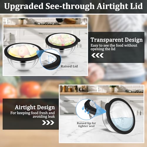 Metal Mixing Bowls with Lids Set (Black / Visible Airtight Lids)