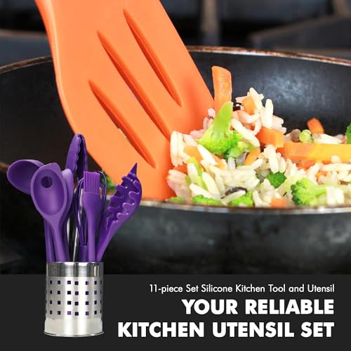 Premium Silicone Kitchen Tool and Utensil Set (11 Piece Set / Purple)