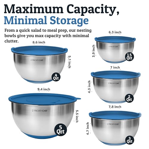 28pc Stainless Steel Mixing Bowls with Lids Set (Utensils - Blue)