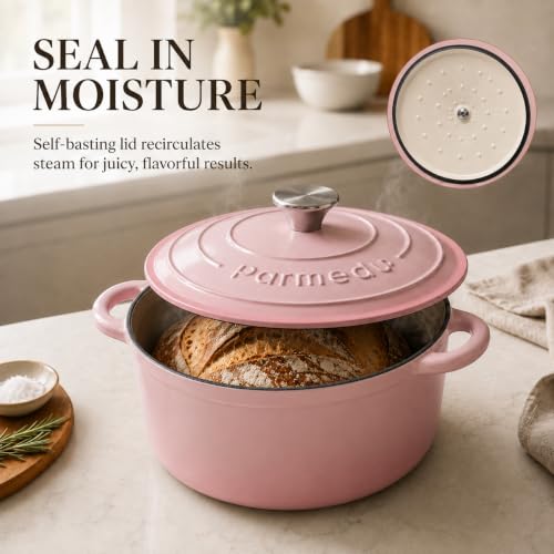5.5QT Enameled Cast Iron Dutch Oven for Sourdough Bread Pink (Pink / 5.5QT)
