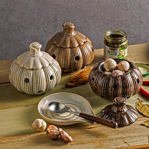 Ceramic Garlic Keeper with Lid and Holes
